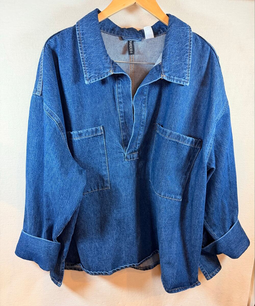 H&M XXL Oversized Pullover Denim Shirt Workwear Smock Blue